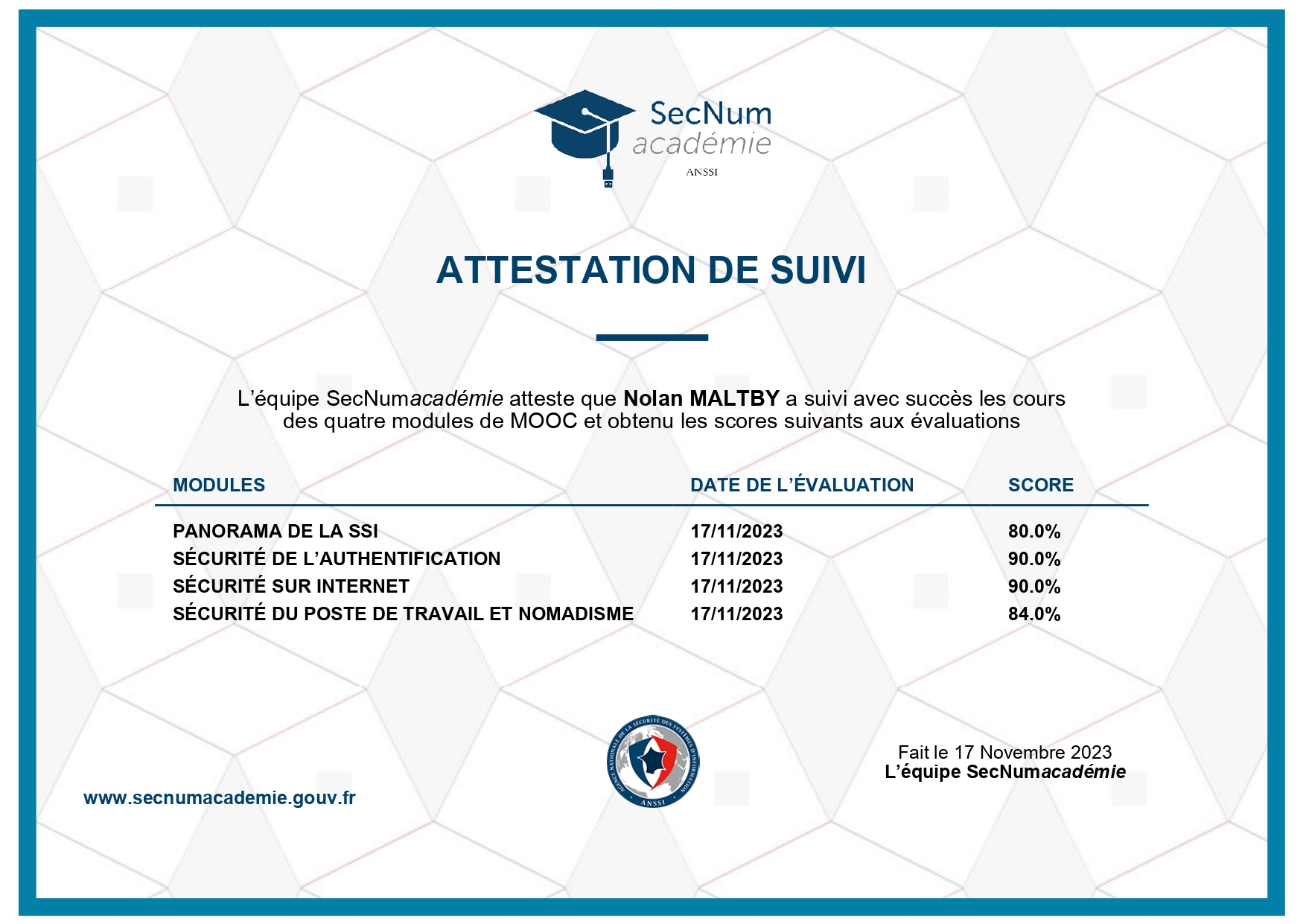 Certification Certification SecNum